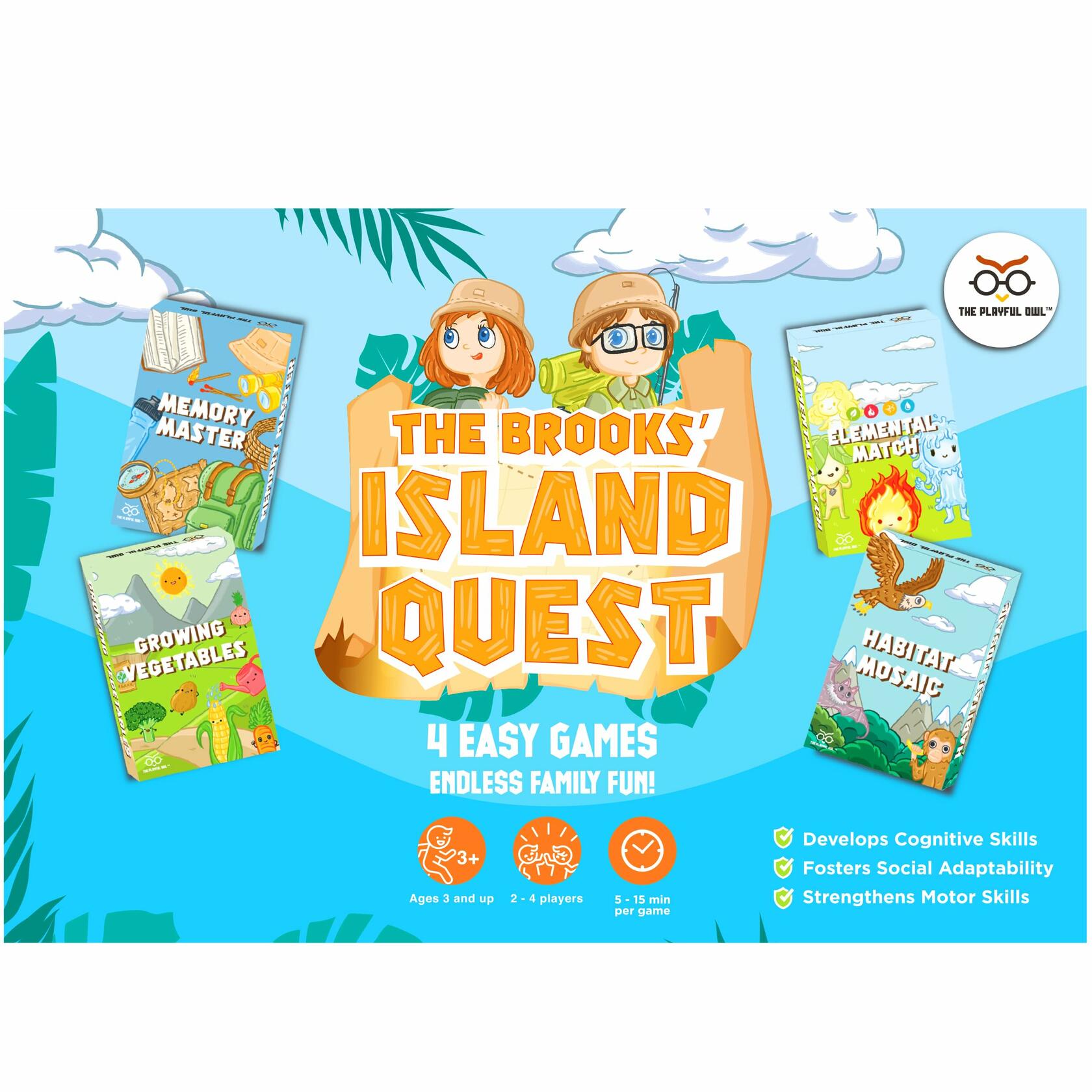 The Playful Owl Fun Card & Memory Games for Kids 2-8 Travel Size Adventure