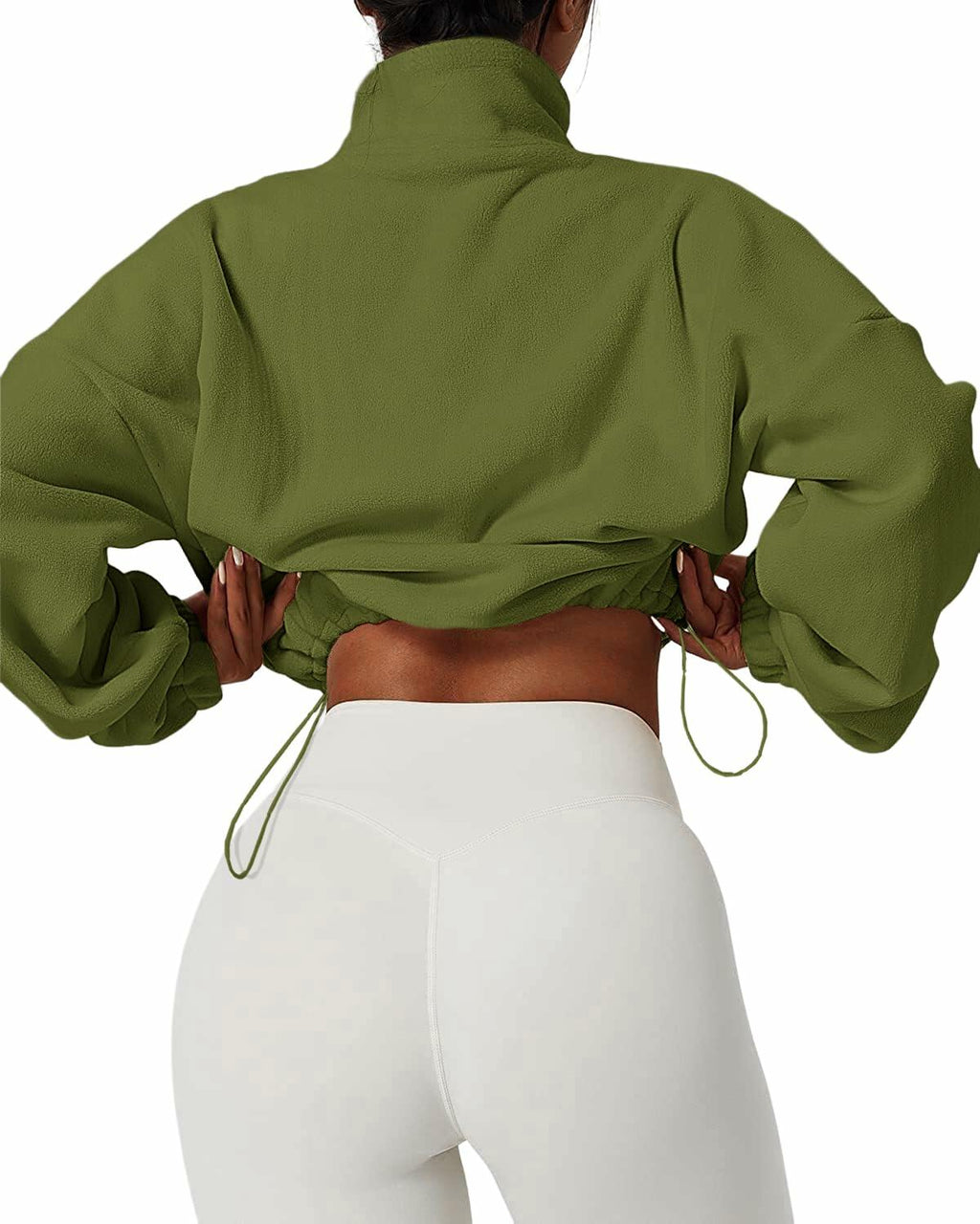Muchpow Women's Casual Half Zip Fleece Crop Hoodie Khaki Size XL