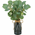 FOREST PRINCE Eucalyptus Stems in Black Vase 15" Green Silk Decor