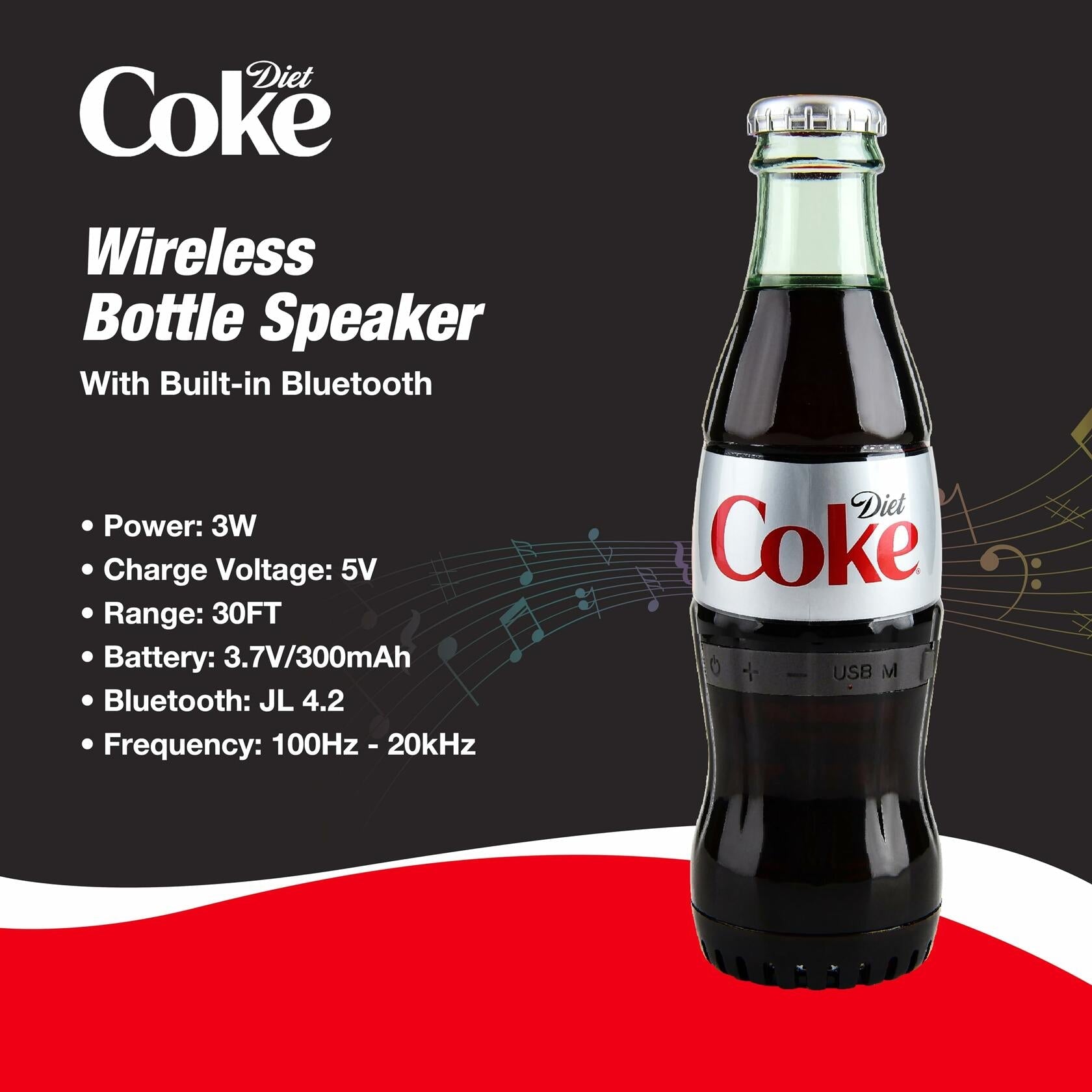 Diet Coke Bottle Shaped Bluetooth Speaker Wireless Deep Bass AUX Black