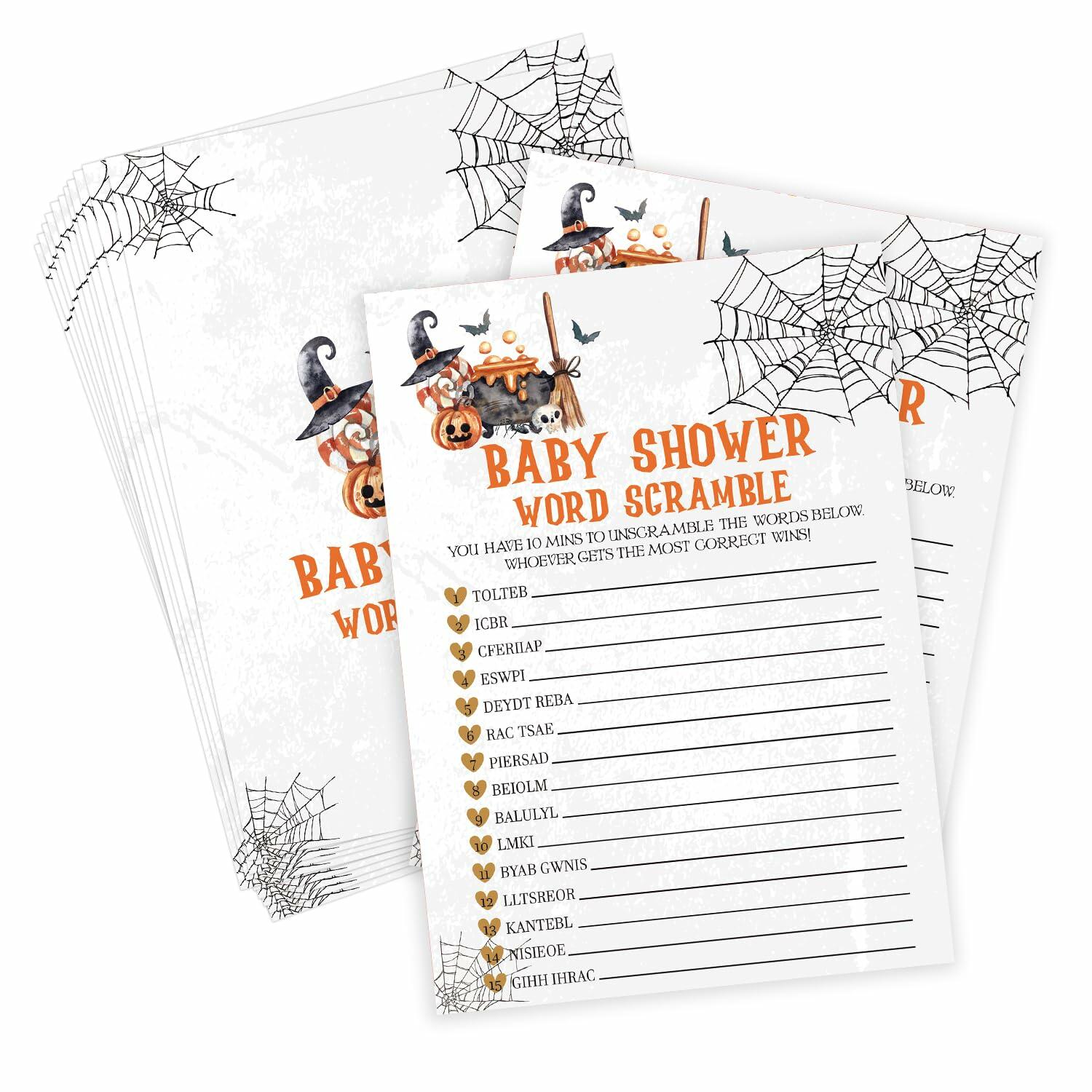 Tuyashua Halloween Baby Shower Word Scramble Game 30 Cards WY06