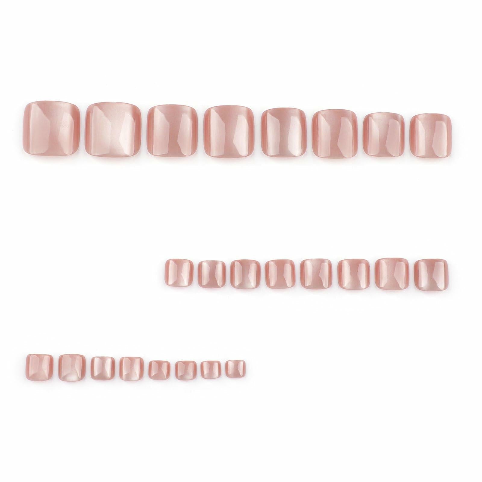YOJIATOP Cat Eye Press On Toenails 24pcs Light Brown Square Plastic