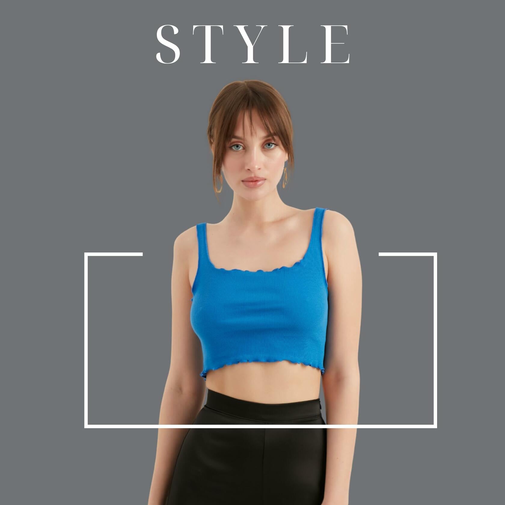 TUBANUR Women's Blue Cotton Sleeveless Crop Top Basic Fitted Tank Size S