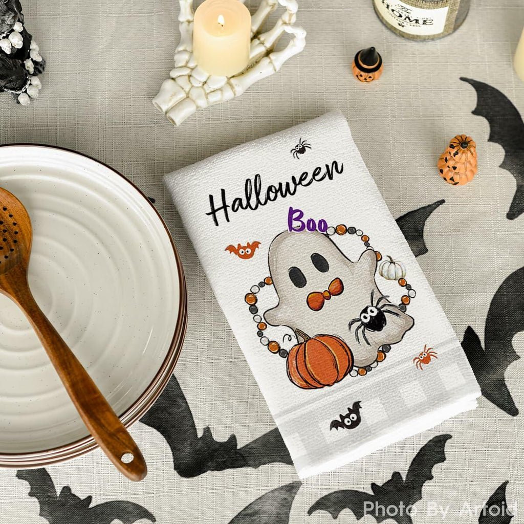 Artoid Mode Halloween Kitchen Towels Set of 2 Pumpkin Ghost Beige 18x26in