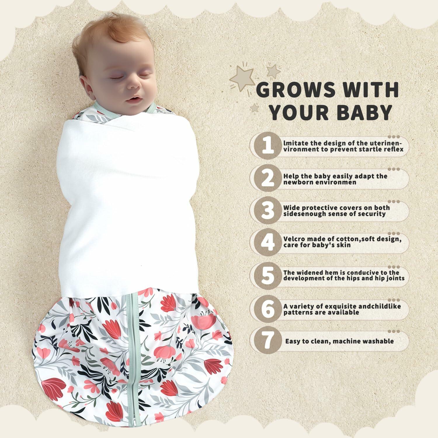 GUNTAIL Baby Sleep Sack Swaddle 3Way Adjustable Rayon Cotton Banana&Flower 6-12M