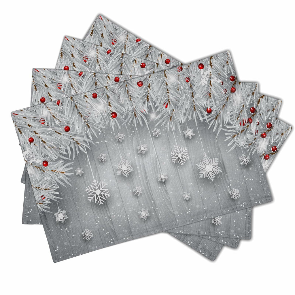 Giwawa Winter Snowflakes Placemats Set of 4 12x18 Silver Red Linen
