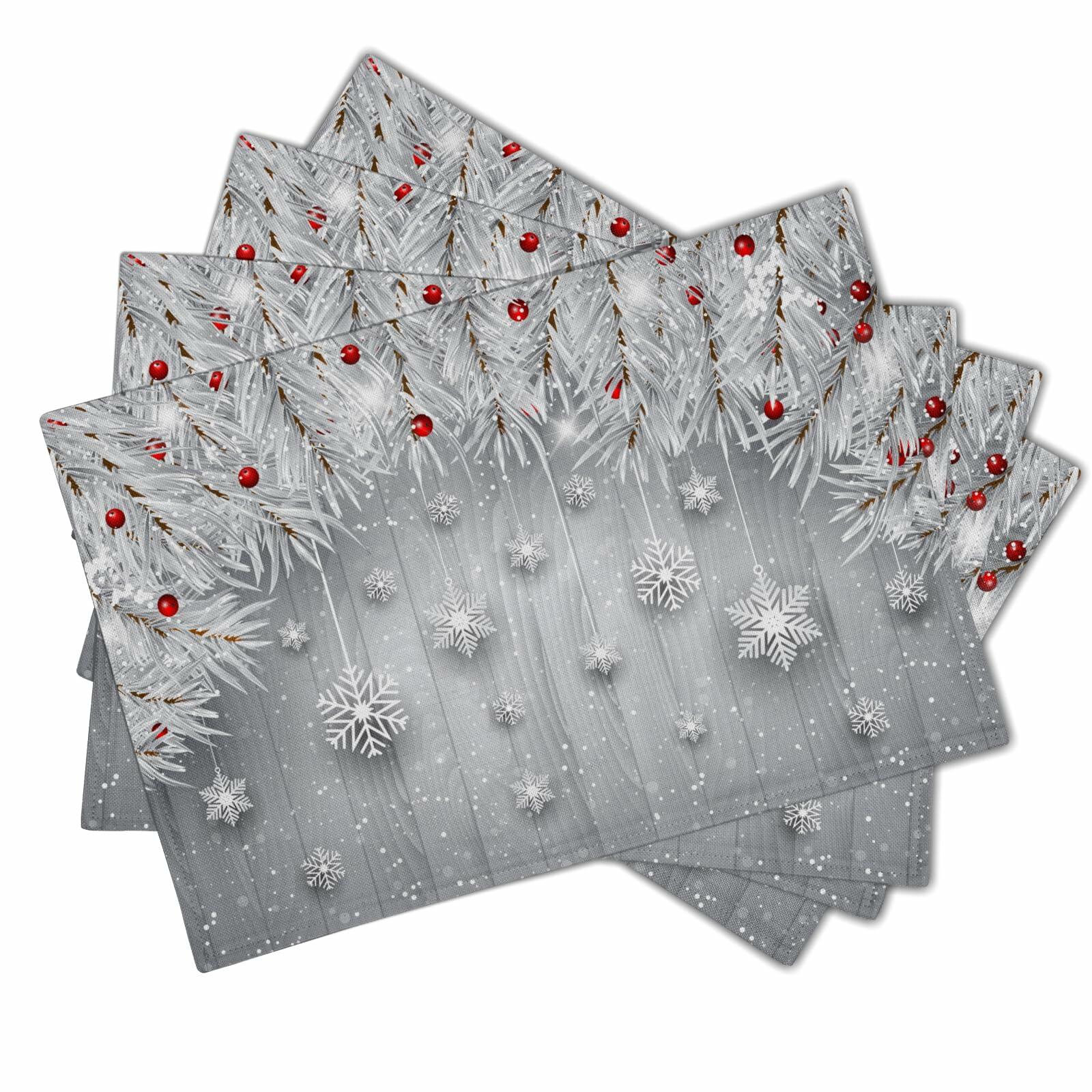 Giwawa Winter Snowflakes Placemats Set of 4 12x18 Silver Red Linen