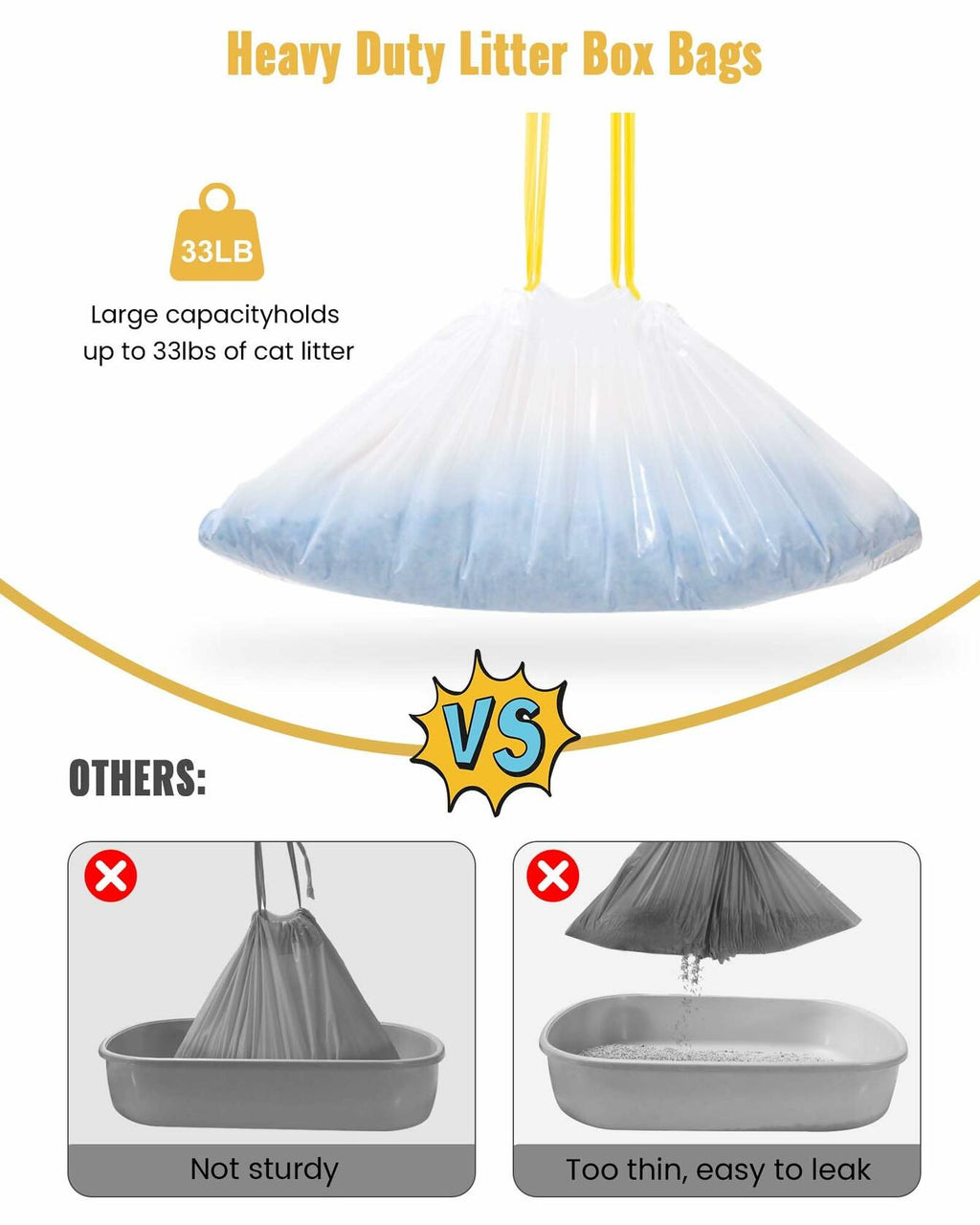 KONE Cat Litter Box Liners Jumbo Large Drawstring 36x18 30 Count