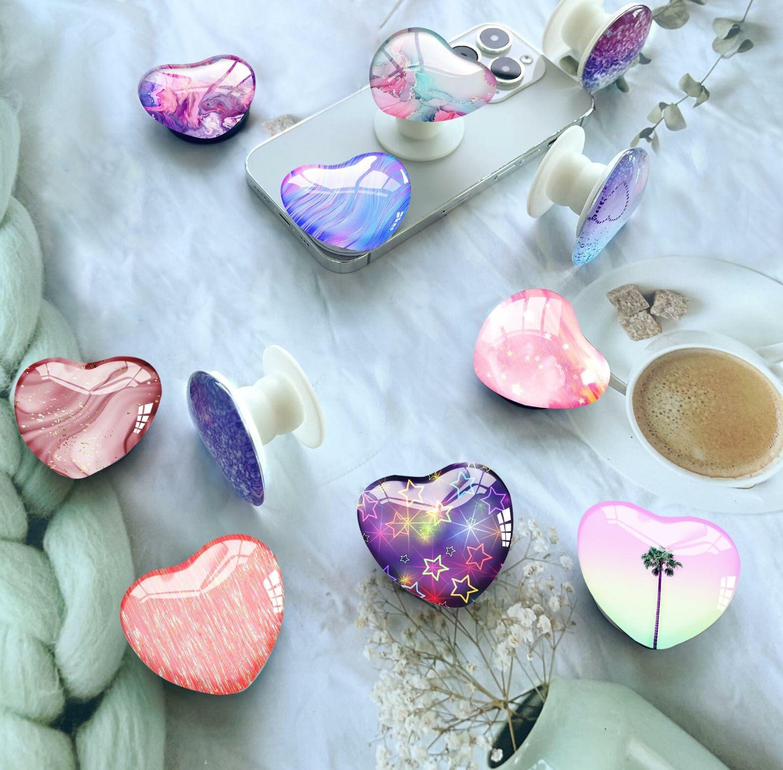 Luhoit Expanding Heart Shape Glass Phone Grip Stand Pink LSF5C