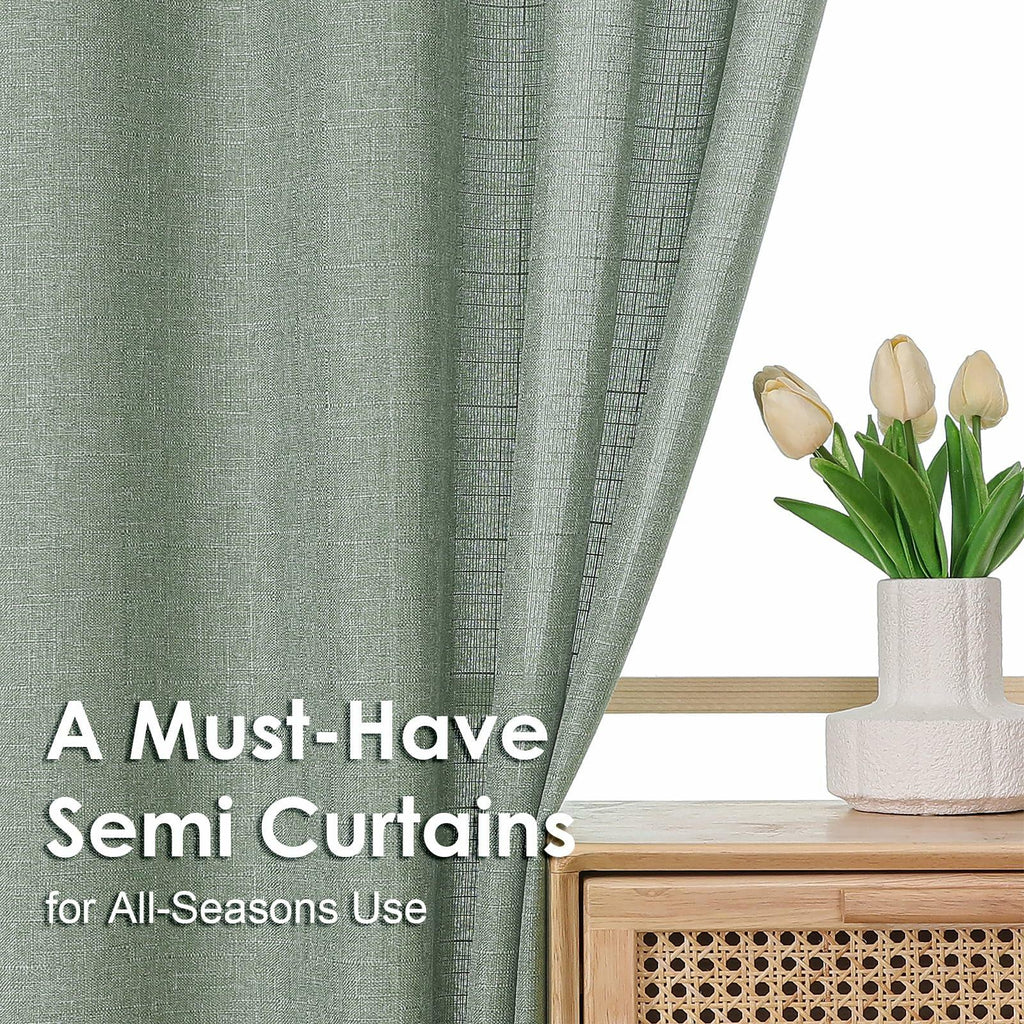 OVZME Green Curtains 40x96in 2 Panels Light Filtering Faux Linen Set