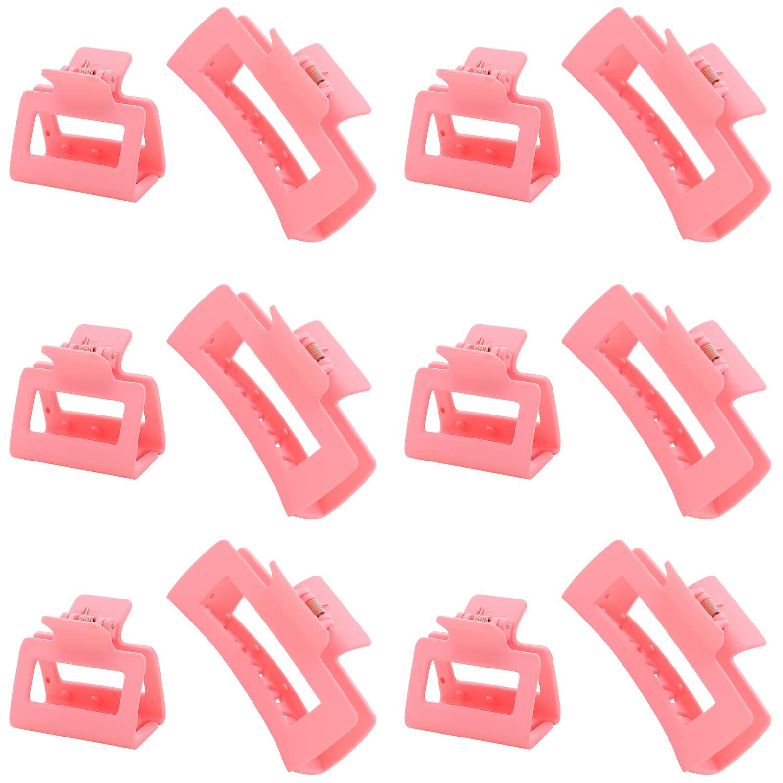 Alemaky 12 Pack Pink Square Rectangle Hair Claw Clips Non-slip Matte OPEN BOX