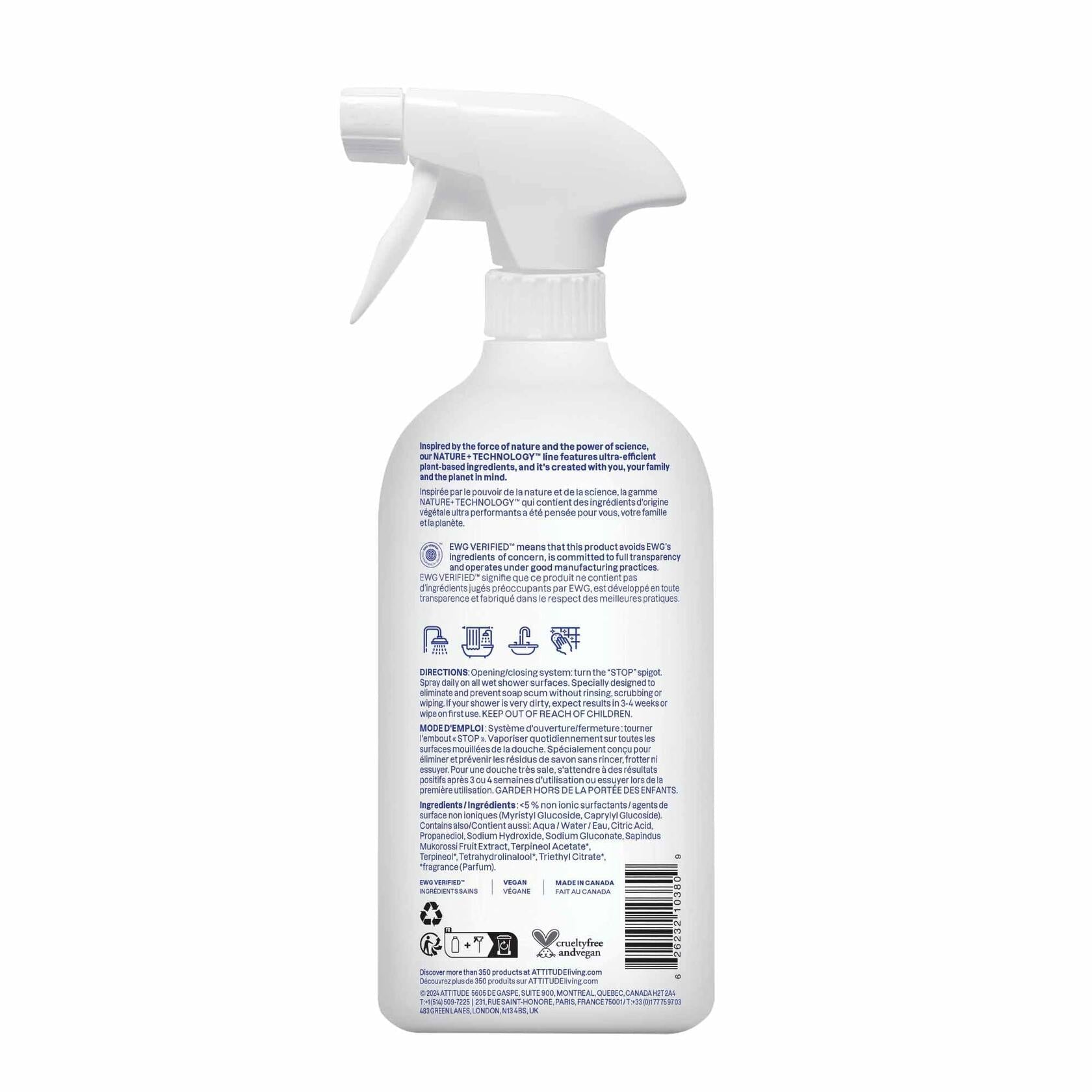 ATTITUDE Shower & Tile Cleaner Citrus Zest, EWG Verified, 27.1 Fl Oz
