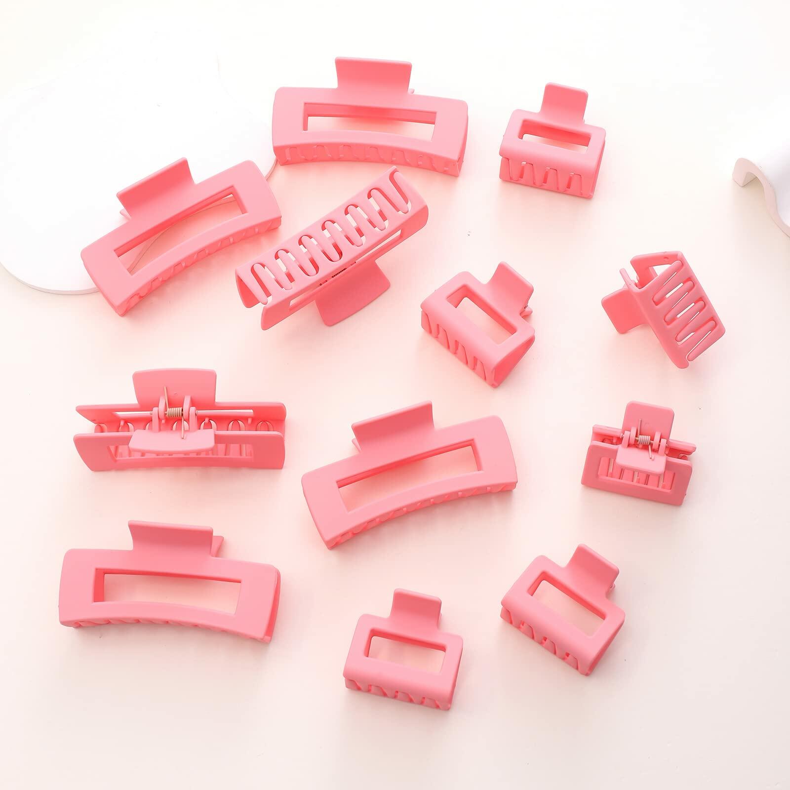 Alemaky 12 Pack Pink Square Rectangle Hair Claw Clips Non-slip Matte OPEN BOX