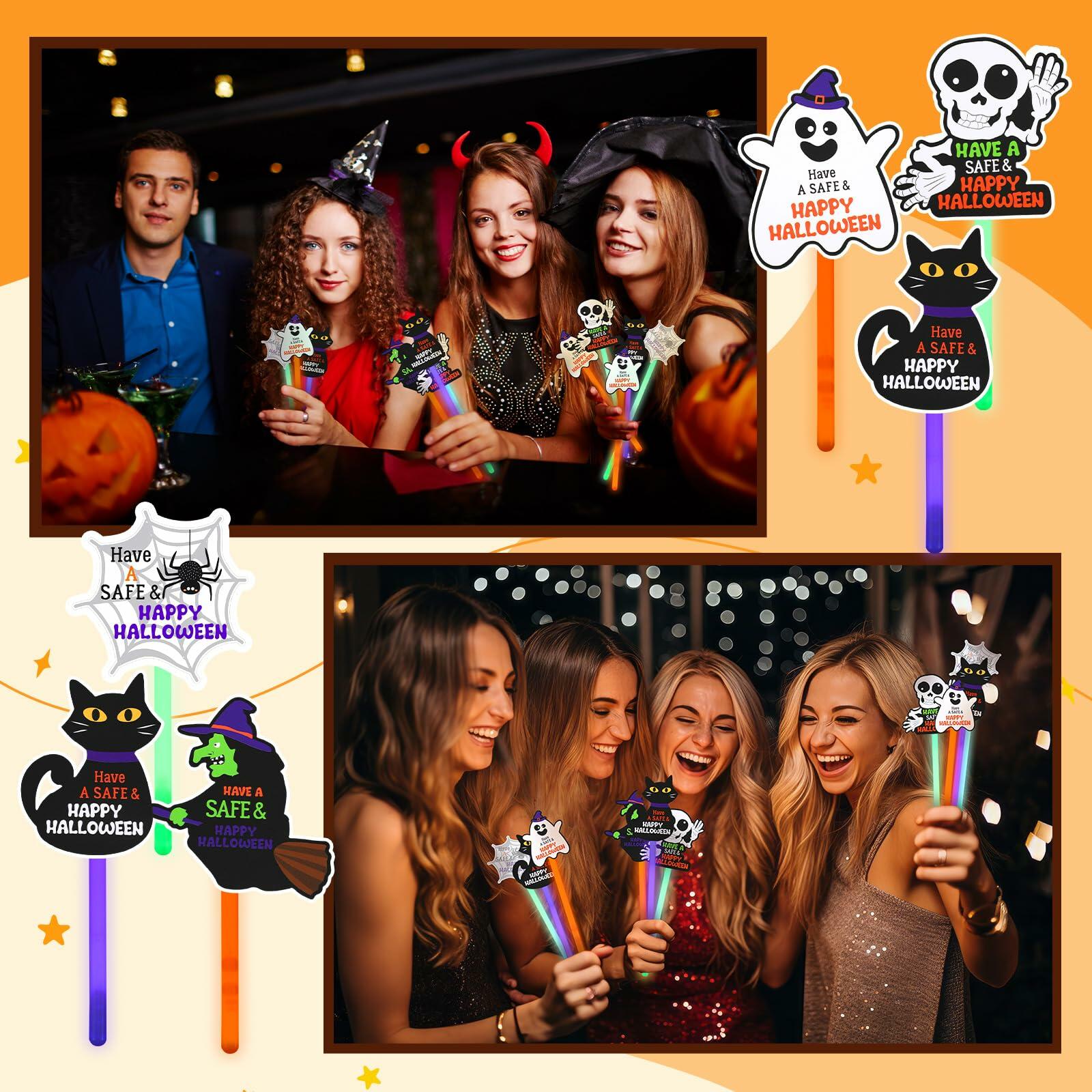 Realspring 24 Pcs Halloween Glow Sticks Purple Green Orange 0.4x7.8 Inch
