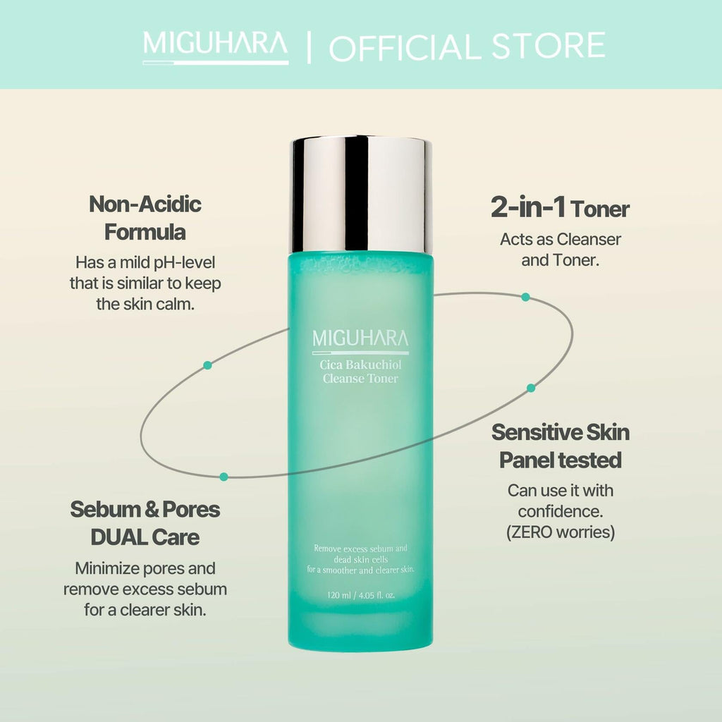 CICA Bakuchiol Cleanse Toner | Korean Skincare 2in1 Toner (120ml/4.05 fl. oz.)