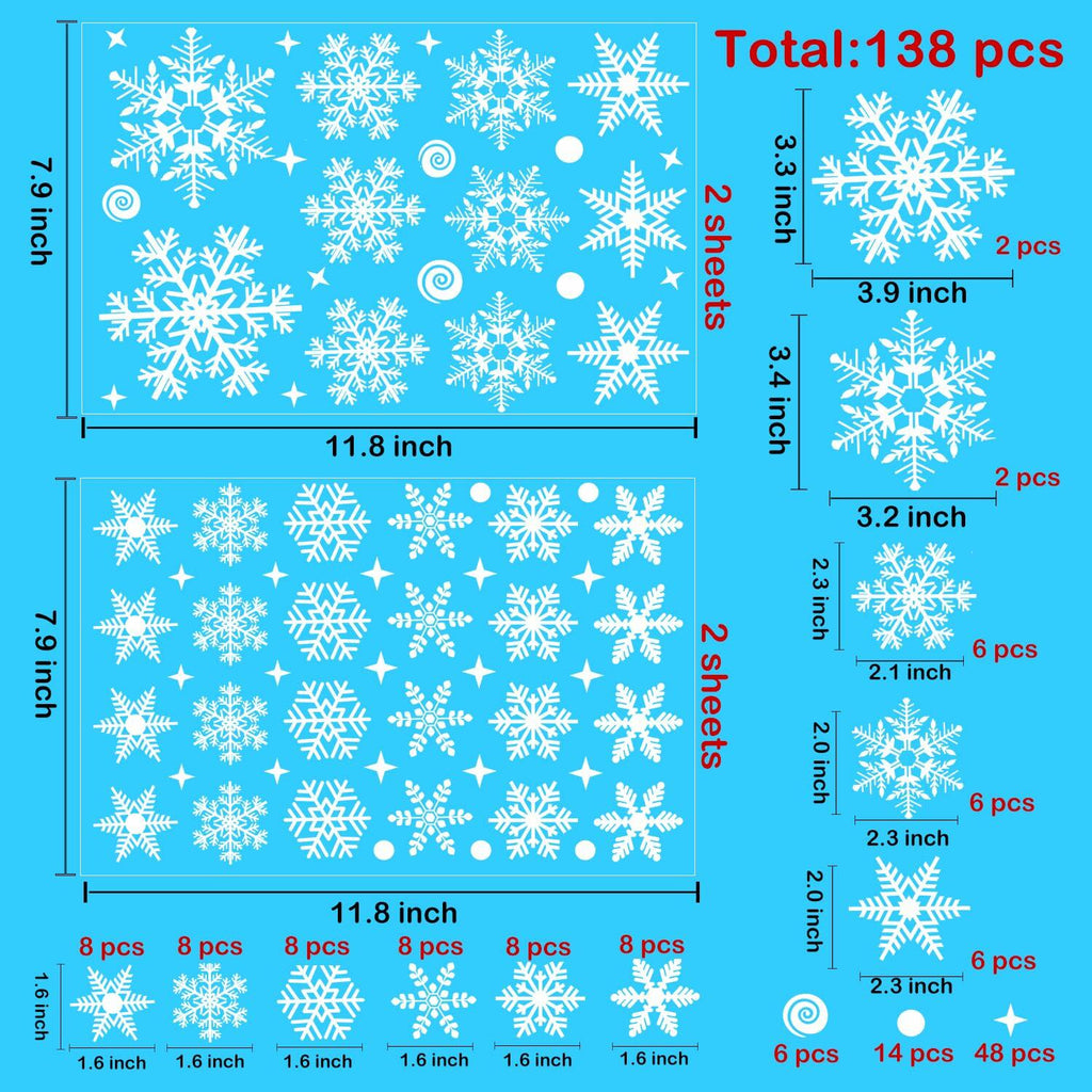 Uorybwanai 138Pcs Christmas Window Stickers Snowflakes Xmas Decals White