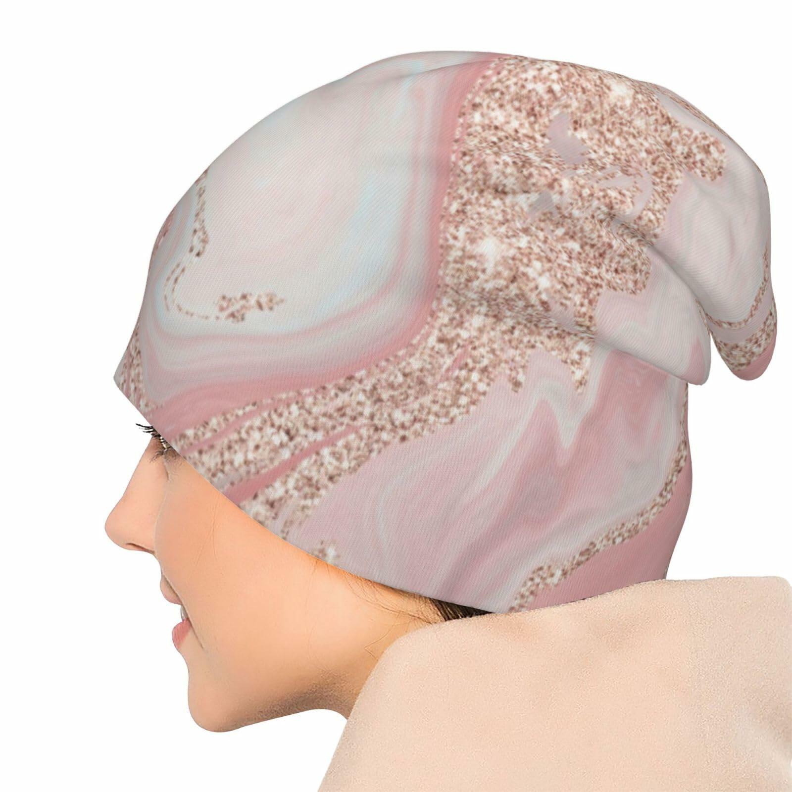 NoUtat Rose Gold Glitter Coral Gray Pastel Marble Slouchy Beanie Hat Unisex
