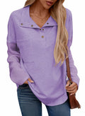 SHEWIN Women Oversized Button Up Sweatshirt Purple Size L