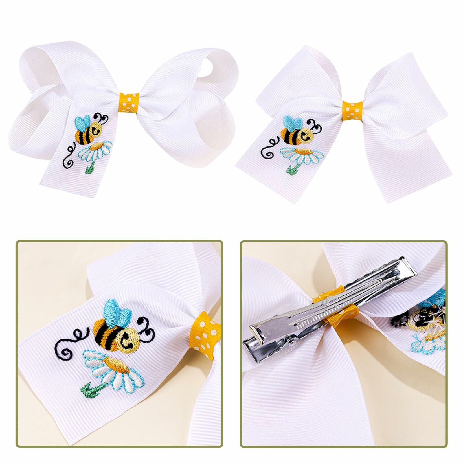 XEININVU Bee Hair Clips Toddler Girls Bowknot Hair Barrettes Yellow White 2PCS