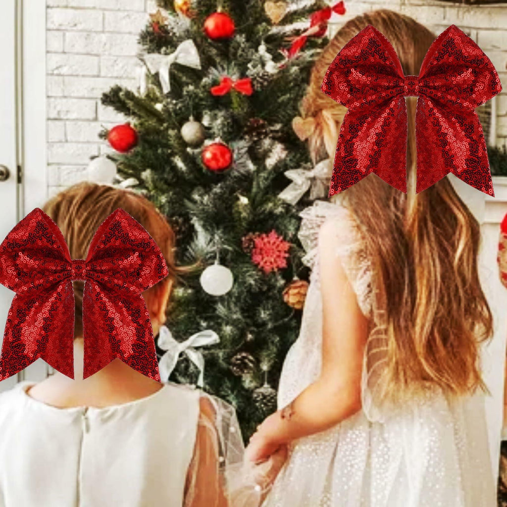 ZOLYCO Large 7" Glitter Cheer Bows Clips Hair Accessories Red 1Pcs