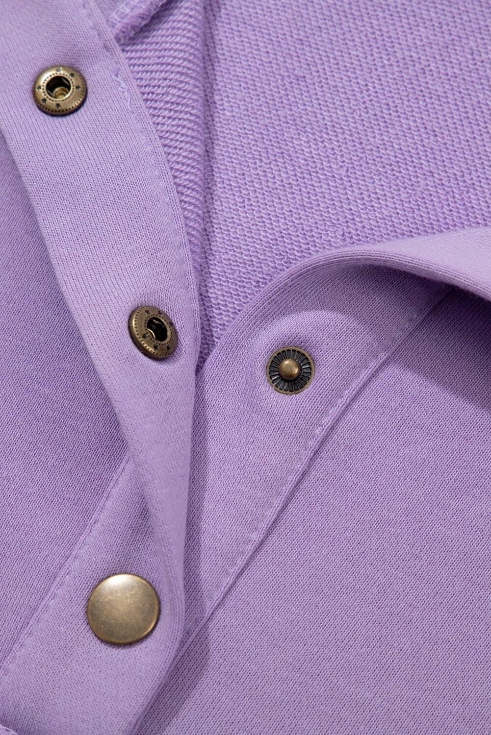 SHEWIN Women Oversized Button Up Sweatshirt Purple Size L