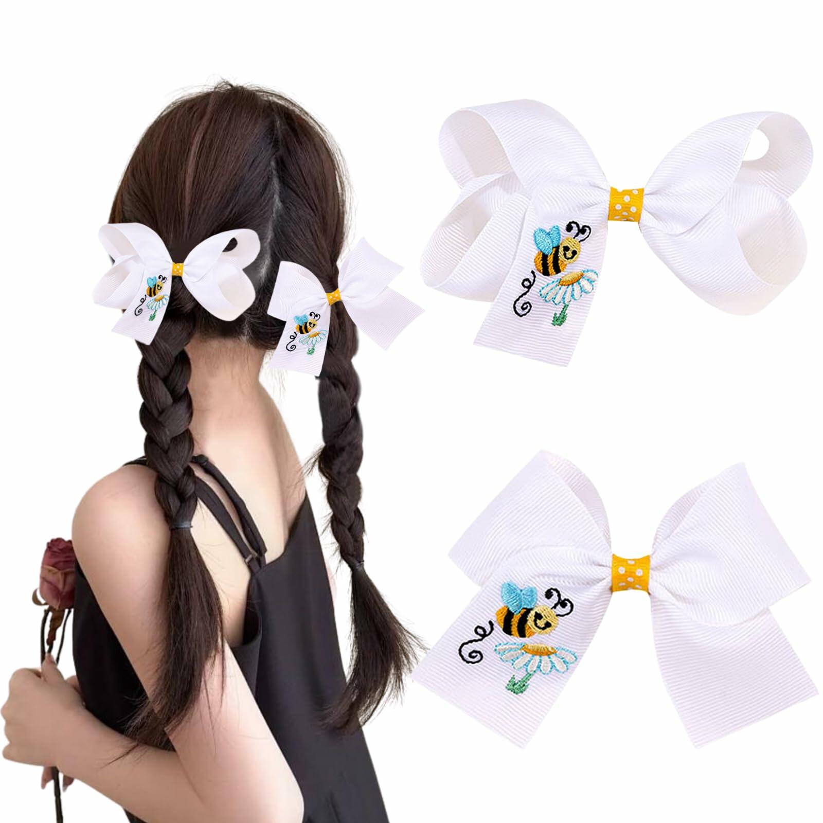 XEININVU Bee Hair Clips Toddler Girls Bowknot Hair Barrettes Yellow White 2PCS