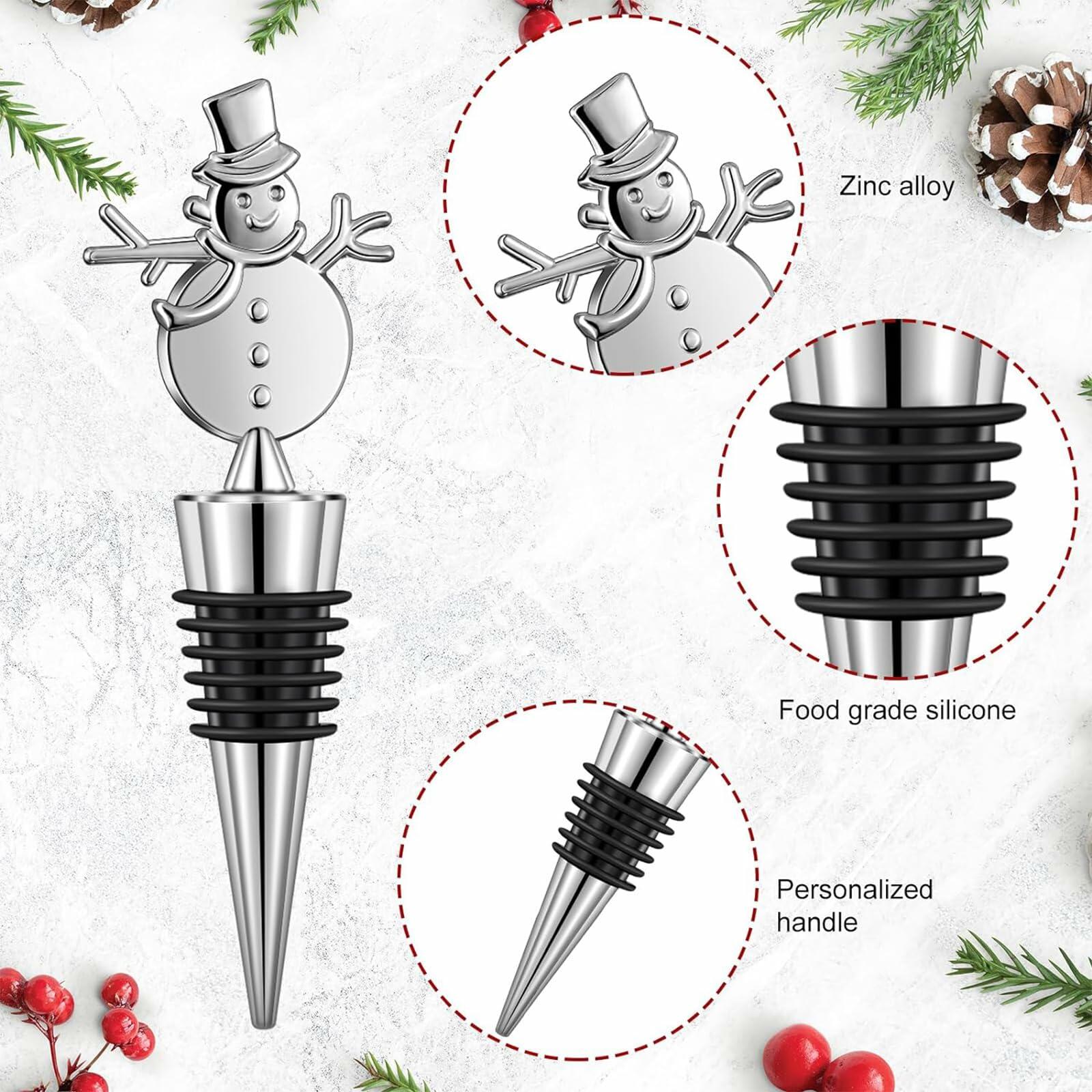 MANTIANJIN Christmas Wine Bottle Stoppers 5-Pack Zinc Alloy Silicone Silver