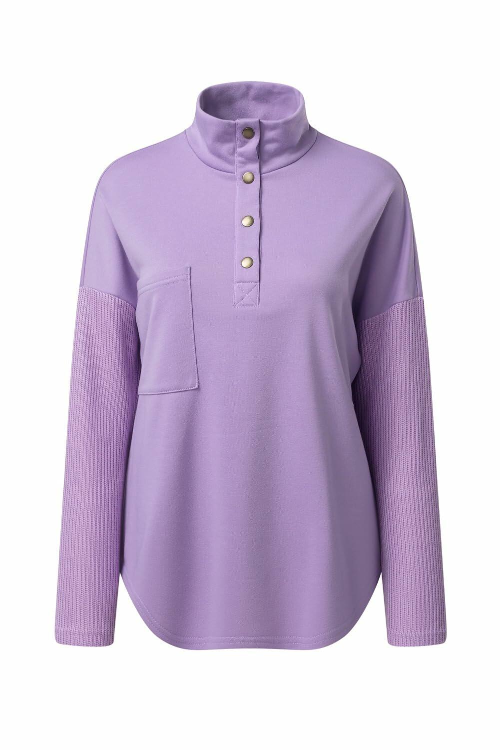 SHEWIN Women Oversized Button Up Sweatshirt Purple Size L