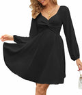 Florboom Women’s Sweetheart Long Sleeve Mini Dress Knot Front Black S