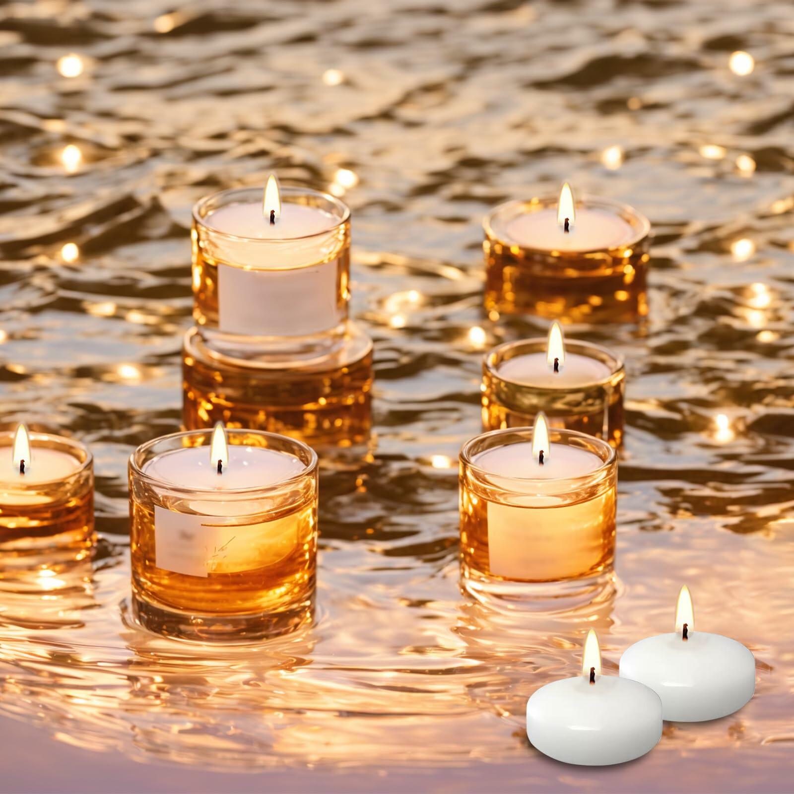 JEQUD 20 Pcs Floating Candles 1.5 Inch Unscented White Warm Tealights