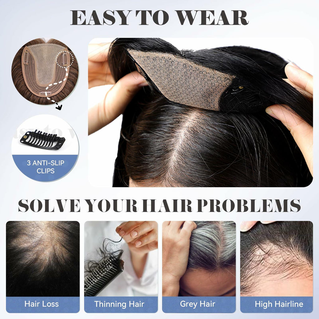 HAIRCUBE Hair Toppers for Women Real Human Hair 14in Natural Black 5x5.5in Base