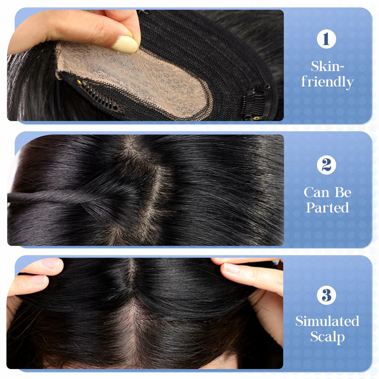 HAIRCUBE Hair Toppers for Women Real Human Hair 14in Natural Black 5x5.5in Base