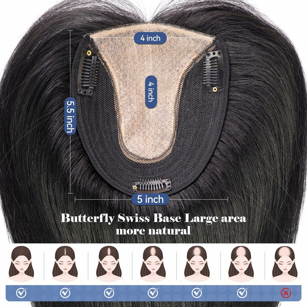 HAIRCUBE Hair Toppers for Women Real Human Hair 14in Natural Black 5x5.5in Base