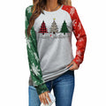 ADIAOA Women's Christmas Color-Block Botany Cartoon Shirt GreenTree Size M