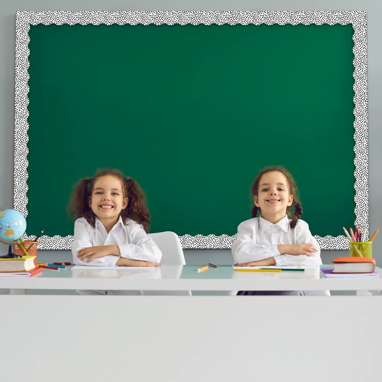 PerKoop Bulletin Board Borders 2 Rolls 131ft Dots White Background