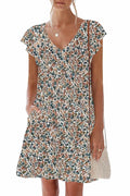 nclook Womens Summer Casual V Neck Mini Dress Ruffle Pockets Multicolour XL