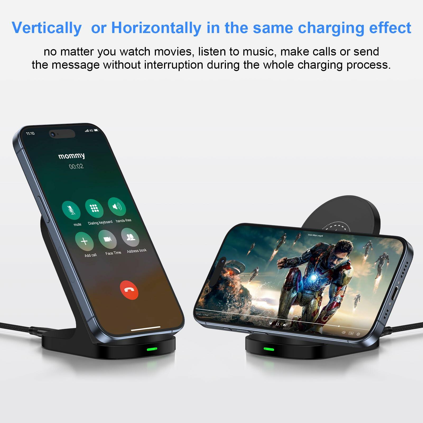 Sicodo Wireless Charger Stand 15W for Samsung S25 Ultra S24+ S23FE S22 S21 Black