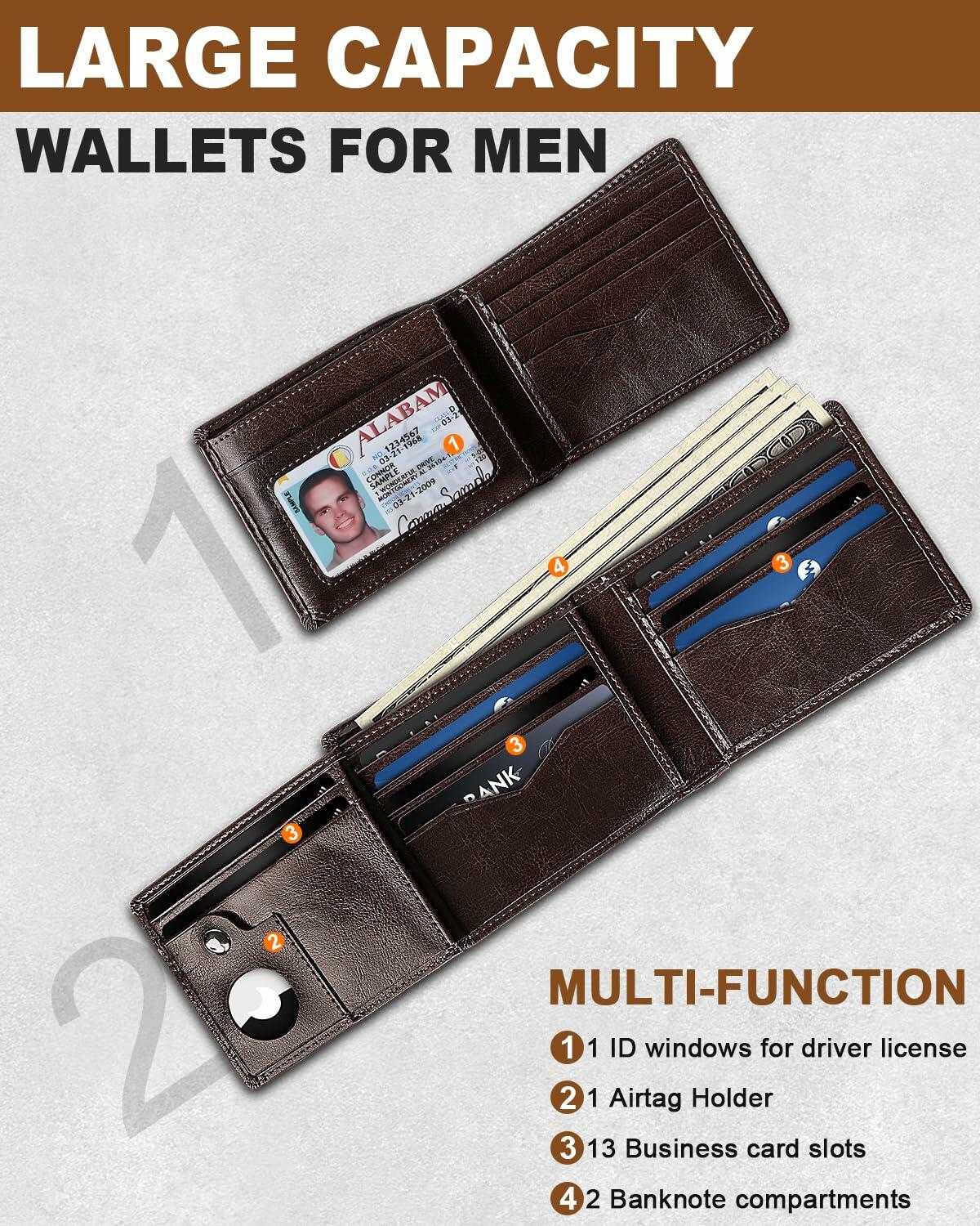 FLETUTE Full-Grain Leather Slim Airtag Wallet Mens Luxury Blue