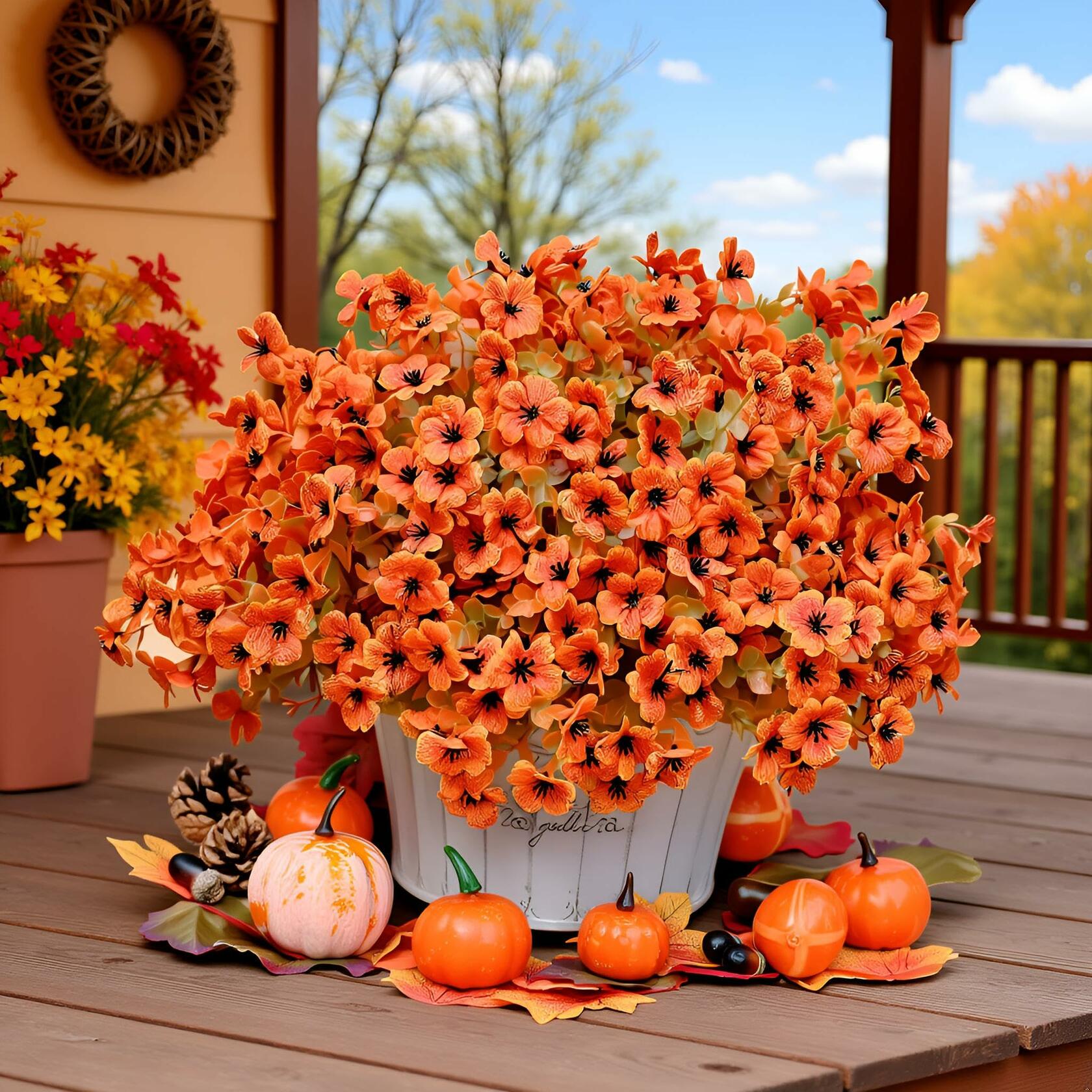 NAWEIDA Artificial Fall Flowers 12 Bundles Daisy Eucalyptus UV Resistant