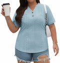KARALIN Womens Plus Size Roll Short Sleeve V Neck Top Light Yellow Size 4XL