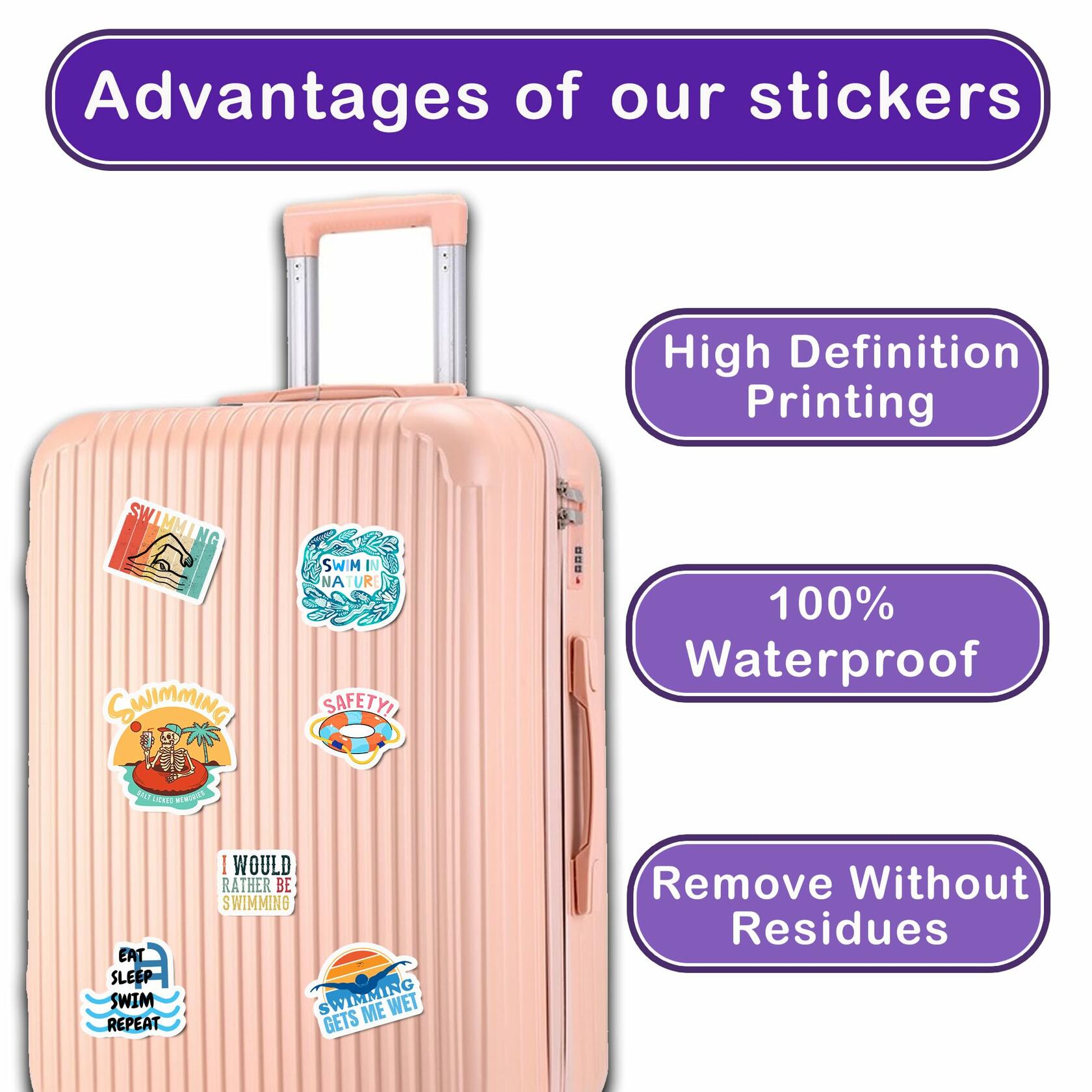 BIGZORO 50PCS Waterproof Swimming Stickers Decals Vinyl for Laptop Water Bottles
