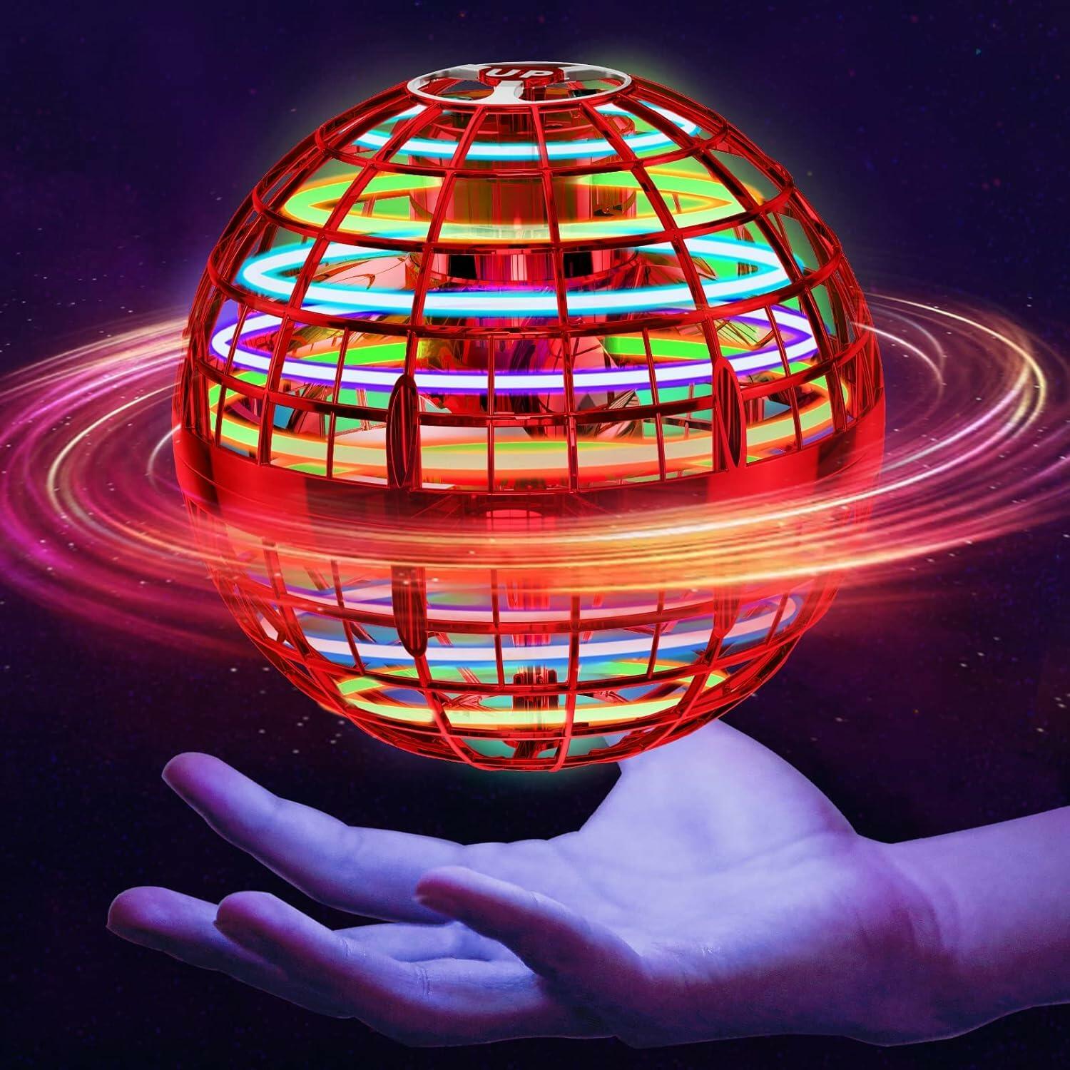 RSNG Flying Orb Ball Spinner Mini Drone 360 Rotating LED Toy Red