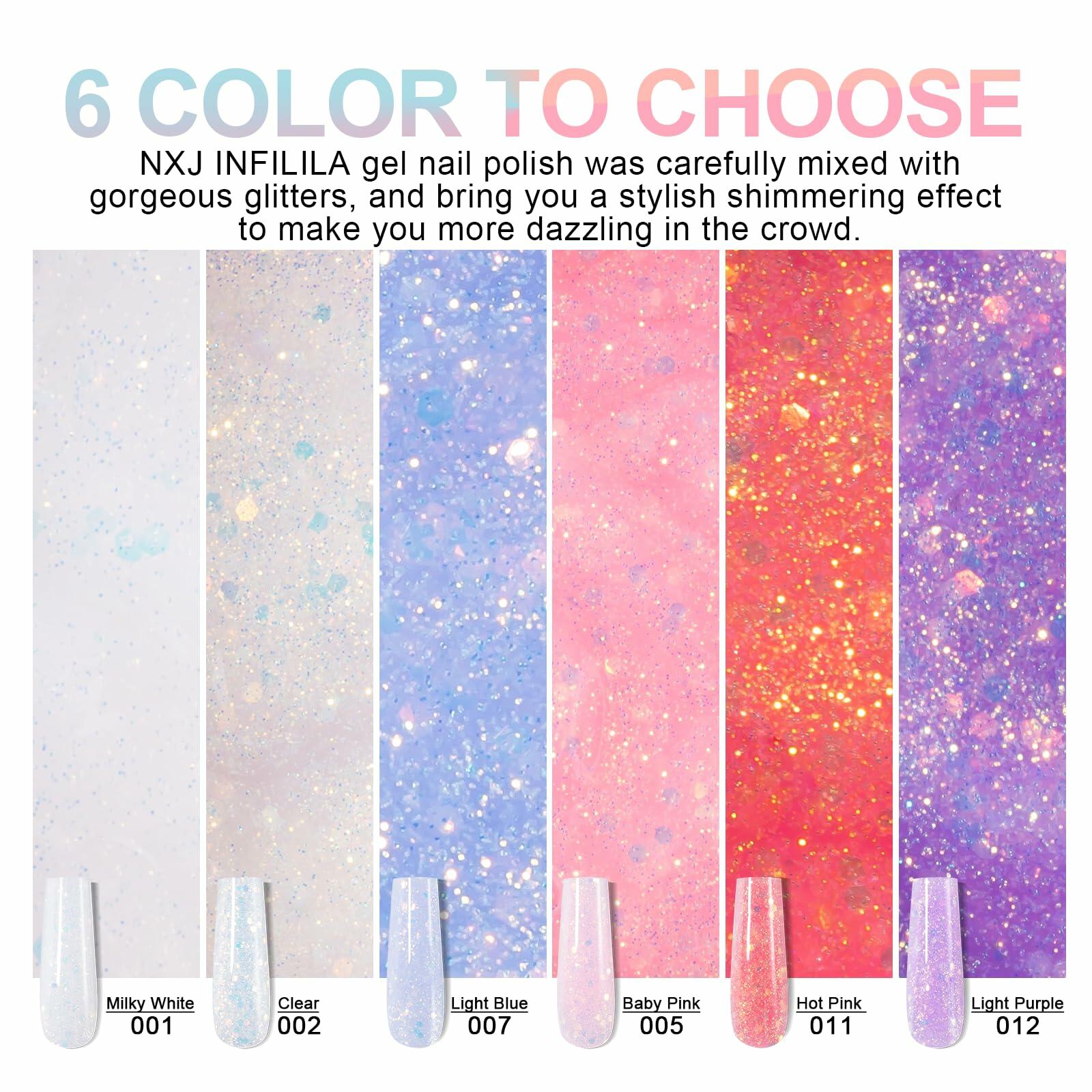 NXJ INFILILA Glitter Poly Nail Gel Baby Blue Thick Glossy Builder P07 15ML
