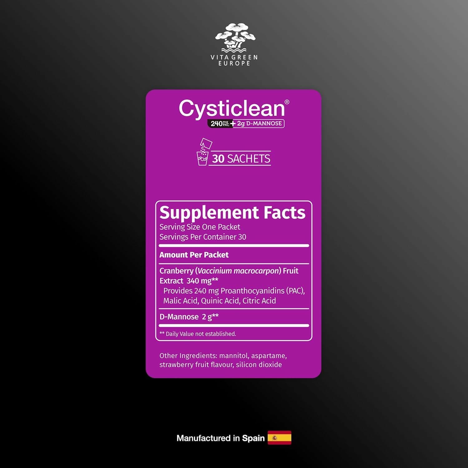 Cysticlean Cranberry PAC Supplement 240mg PAC Sugar-Free 30 Capsules