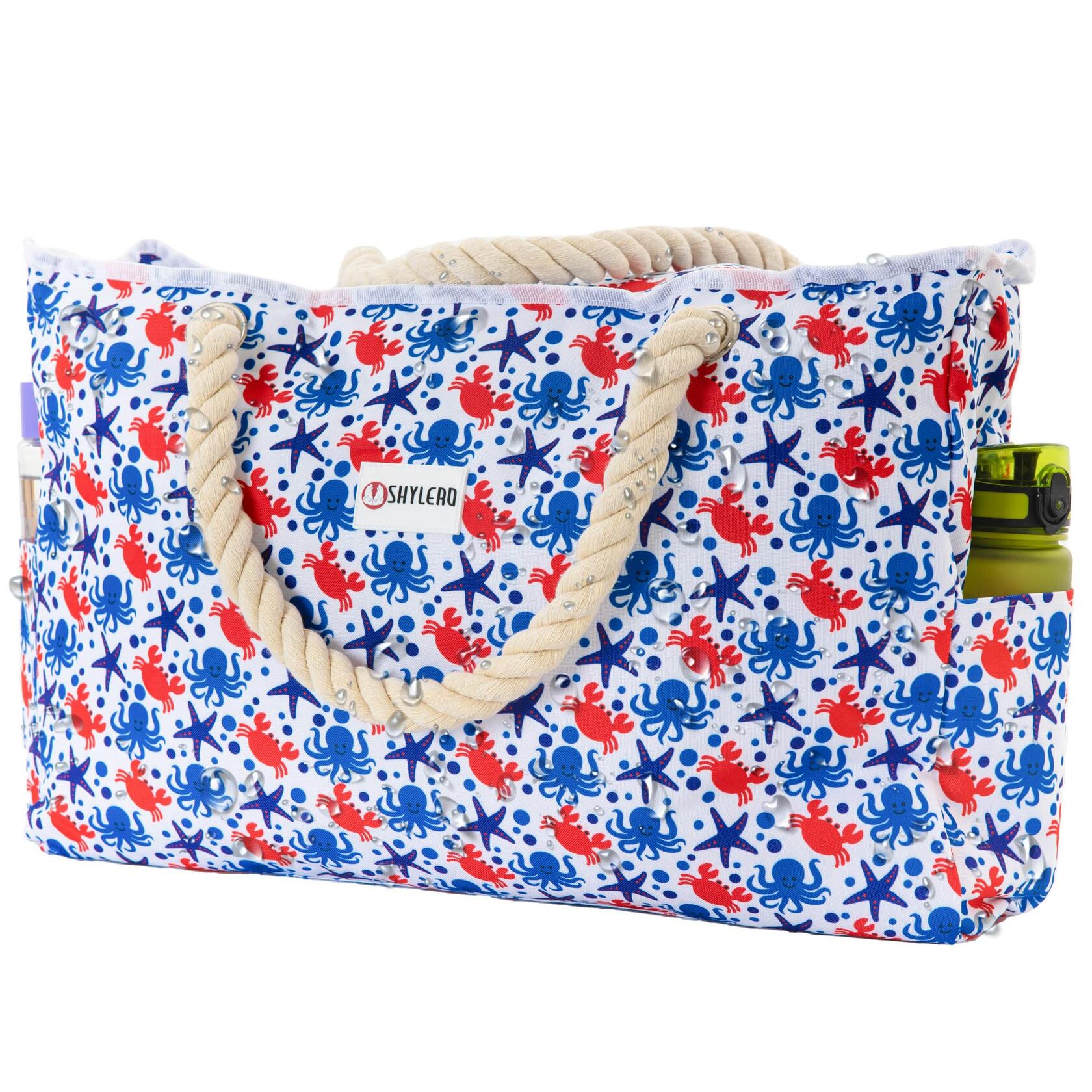 SHYLERO Waterproof Beach Tote Bag with Airtight Pouch & Key Holder L22xH15xW6