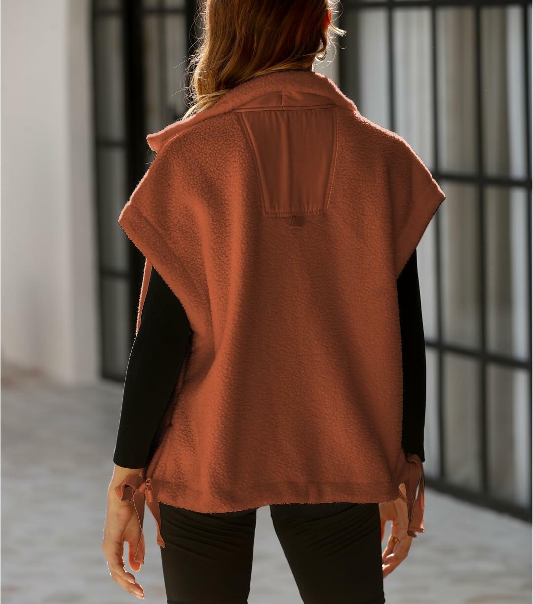 Yozazzy Sherpa Vest Women Sleeveless Fleece Zip Up Rust Size S