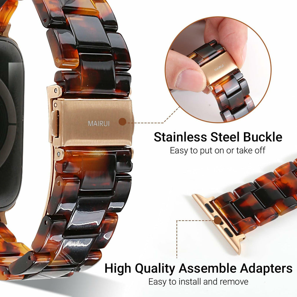 MAIRUI Resin Watch Band Compatible Apple Watch 38-41mm Series 1-9 Amber