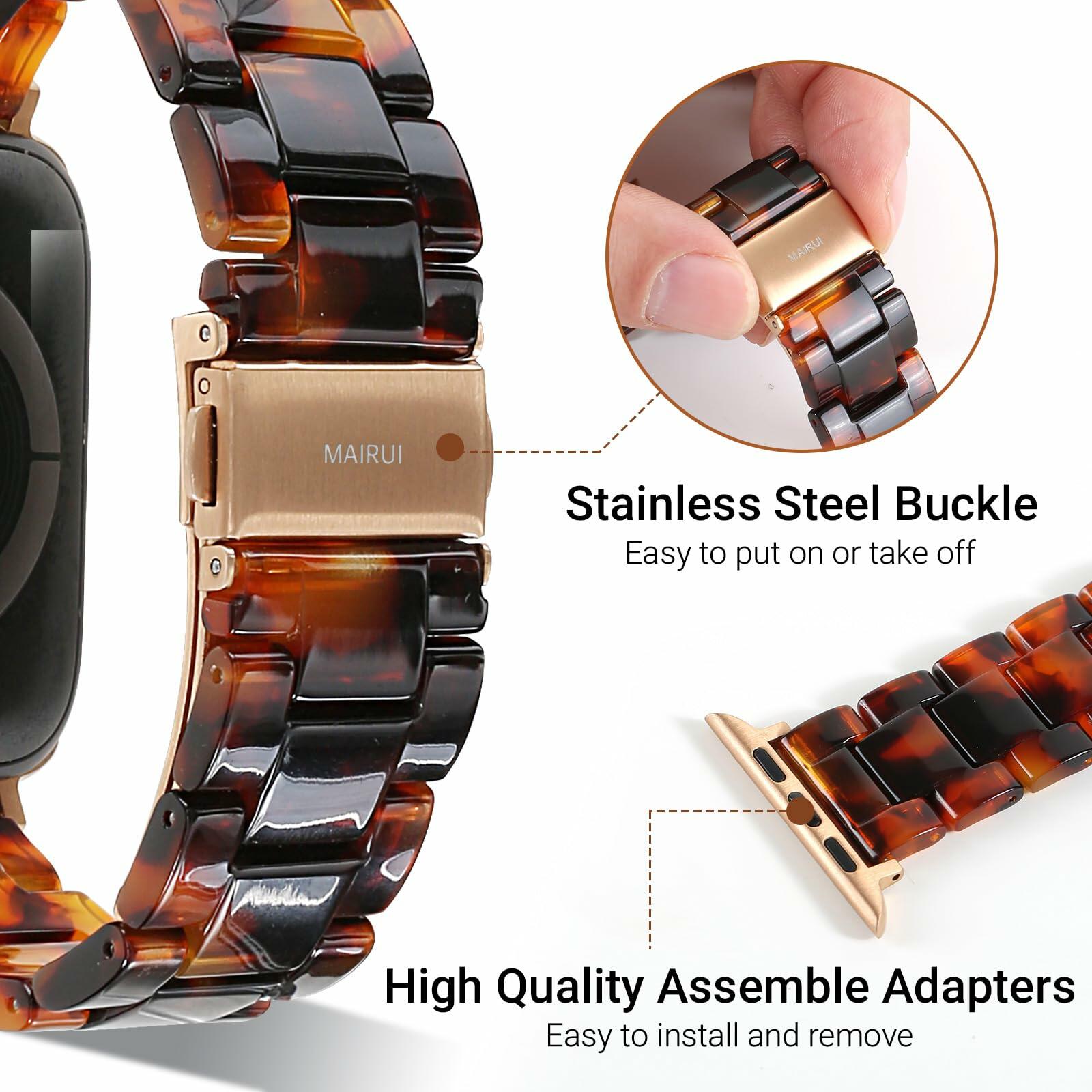 MAIRUI Resin Watch Band Compatible Apple Watch 38-41mm Series 1-9 Amber
