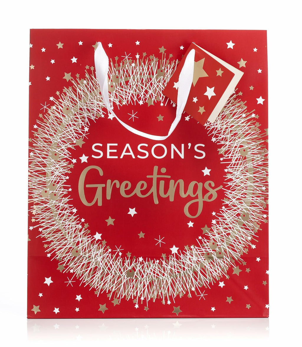 Fifth Ave Kraft Christmas Bags Large 12x10x5 Joy Pack of 12 Holiday Gift