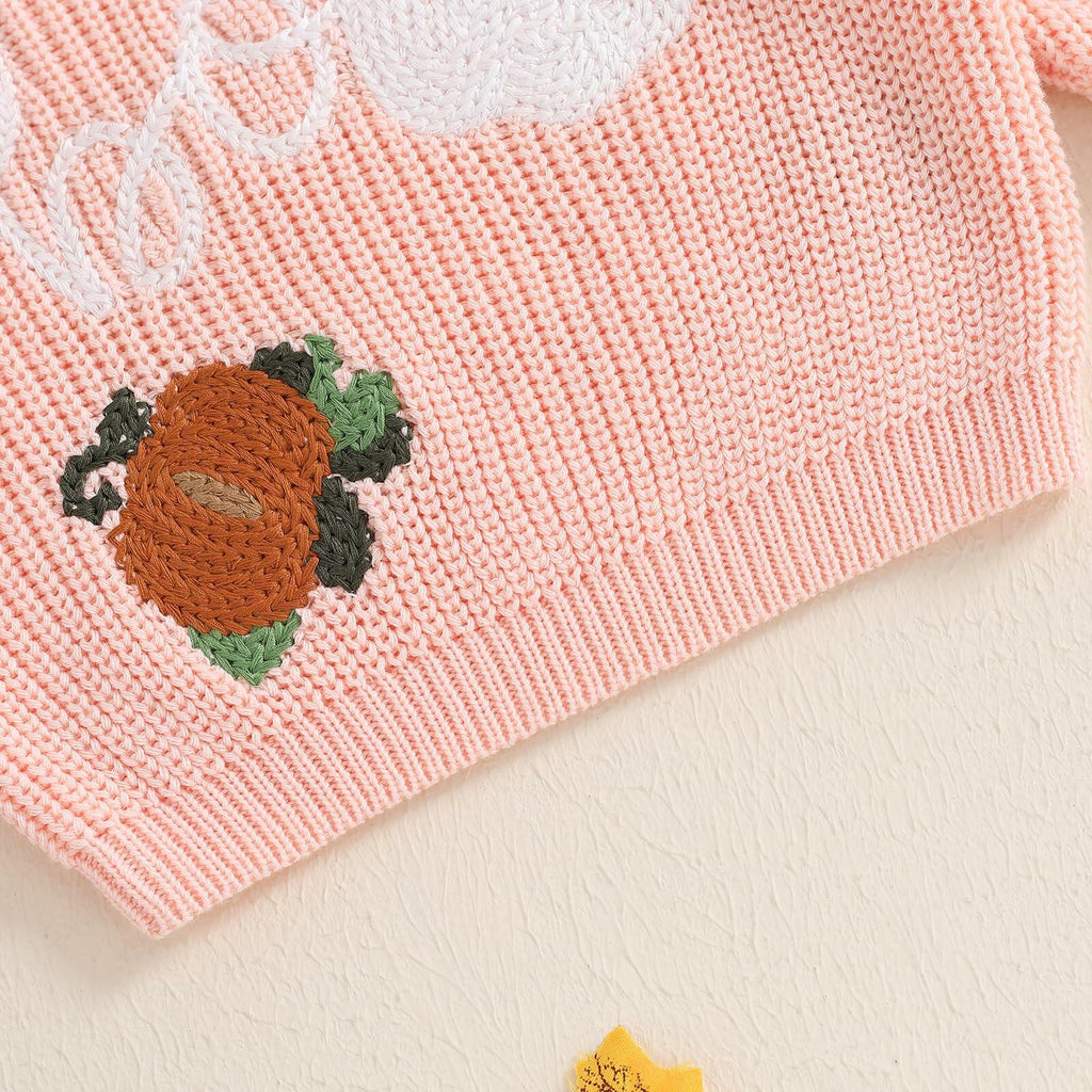 Adobabirl Baby Halloween Sweater Pumpkin Embroidery Knit Pullover Pink Size 6-9M